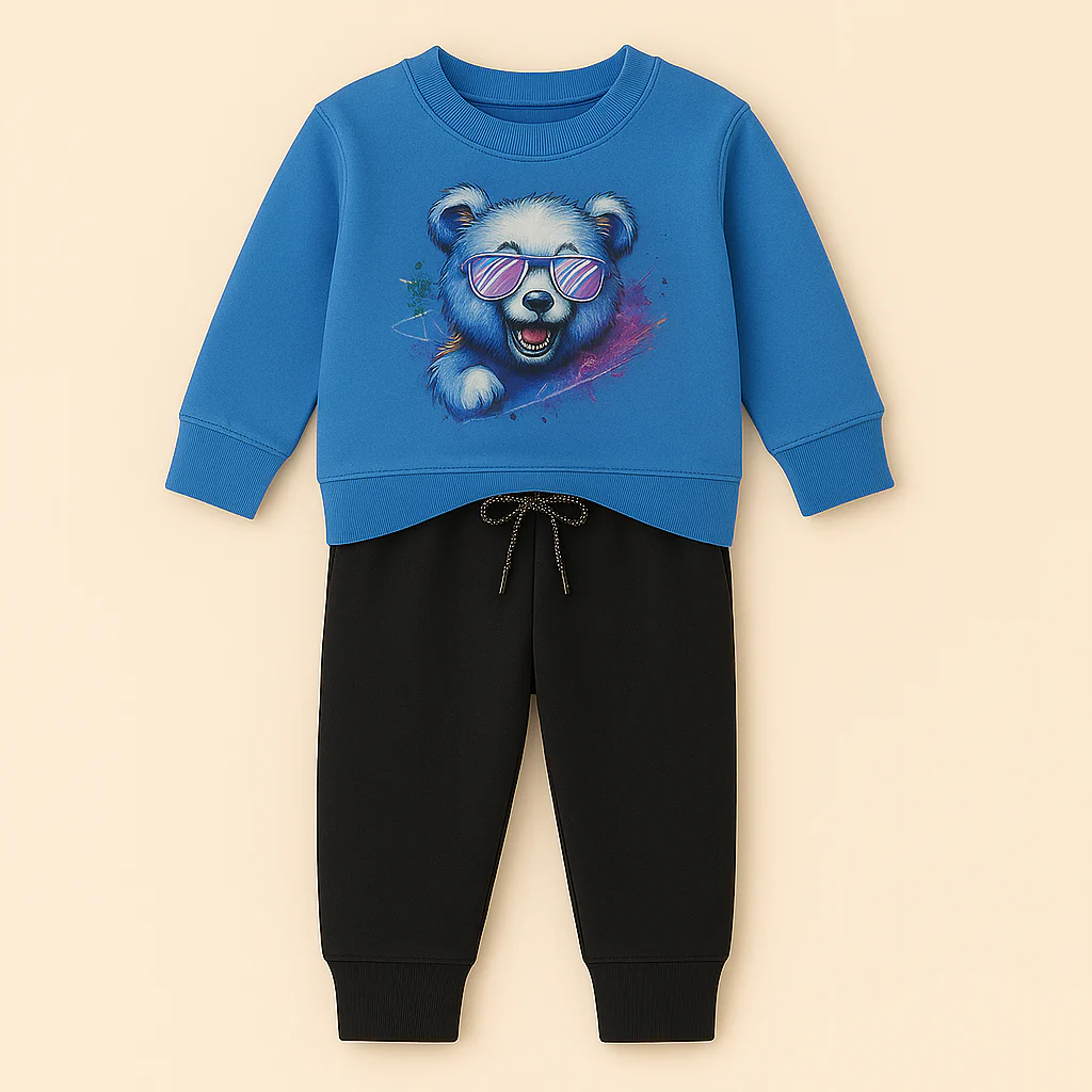 Kids Fleece Tracksuit Polar Bear Blue & Black - Oolaa