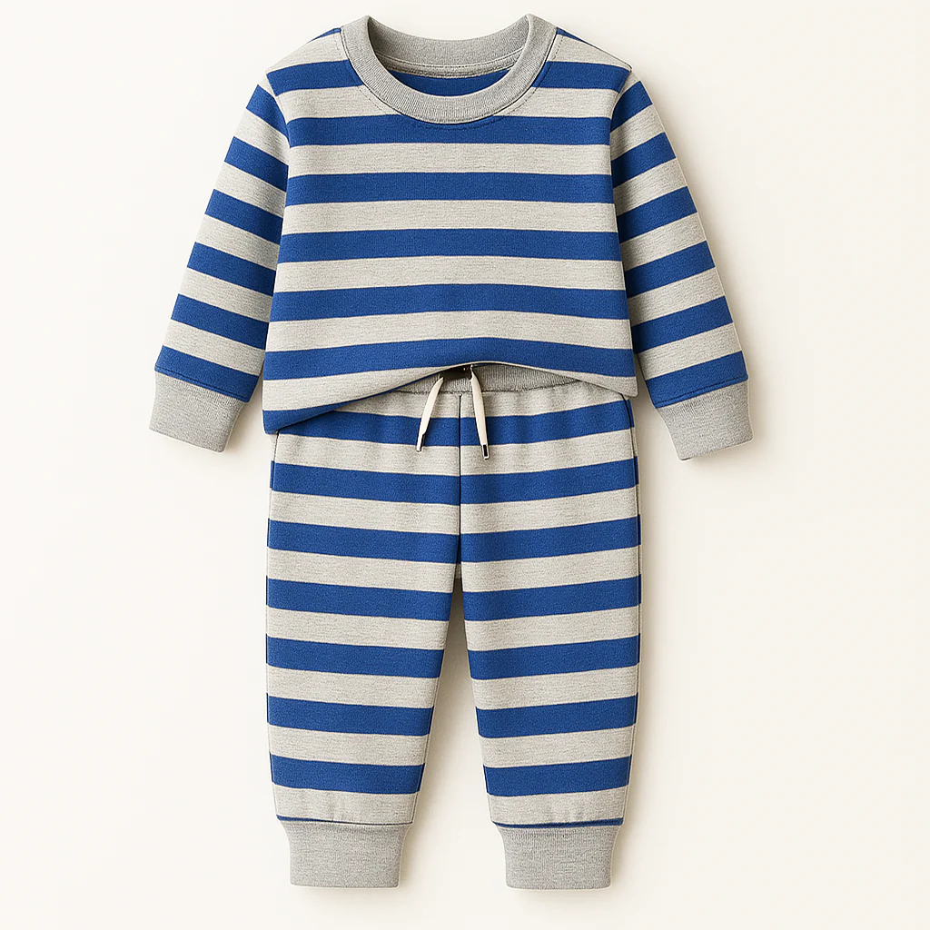 Kids Fleece Tracksuit Stripes Blue & Grey - Mini Charm