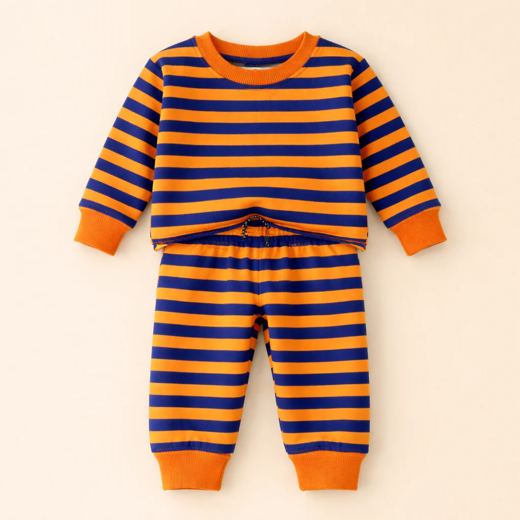 Kids Fleece Tracksuit Stripes Orange & Purple - Mini Charm