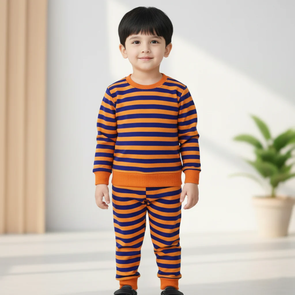 Kids Fleece Tracksuit Stripes Orange & Purple - Mini Charm - Image 2