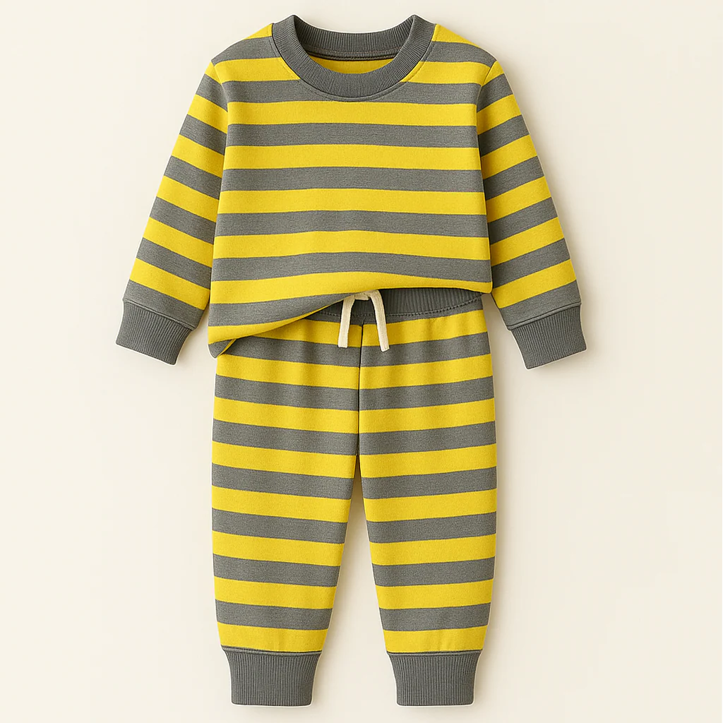 Kids Fleece Tracksuit Stripes Yellow & Grey - Mini Charm