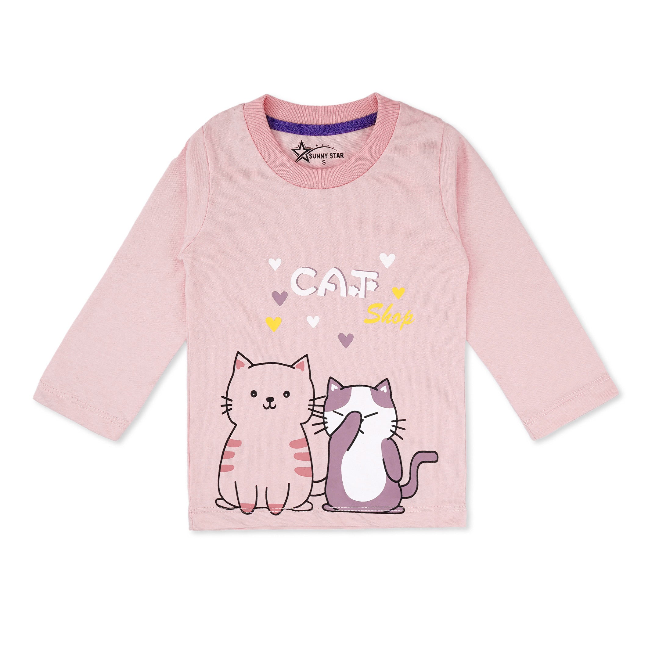 Kids Full-Sleeves Pajama Set Cat Peach - Sunshine - Image 7