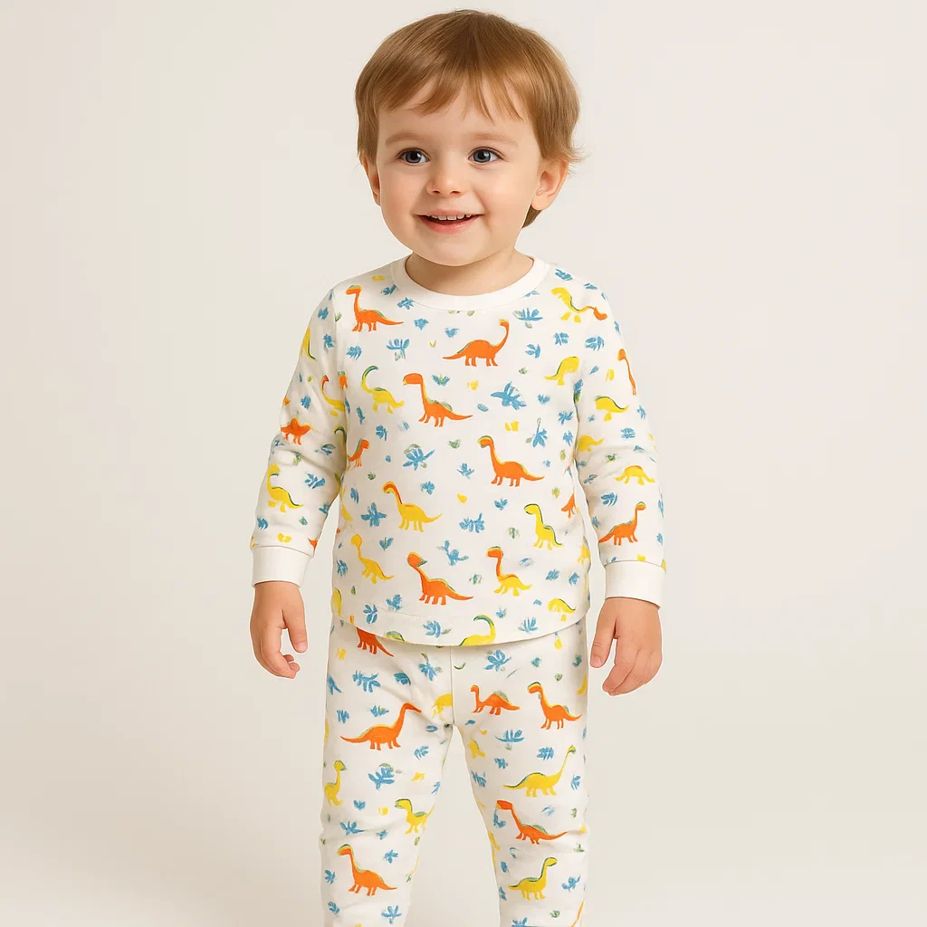 Kids Full-Sleeves Pajama Set Dinosaur Off White - Mini Charm - Image 2