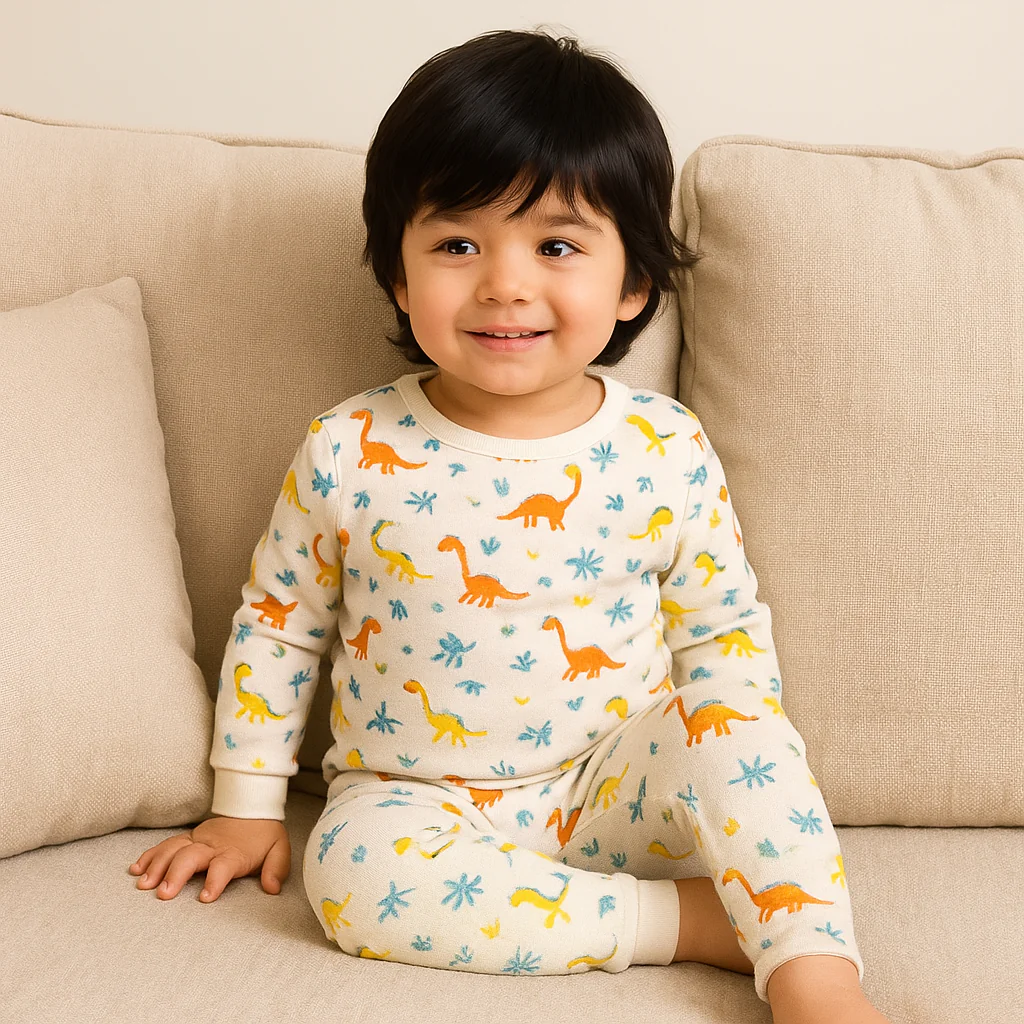 Kids Full-Sleeves Pajama Set Dinosaur Off White - Mini Charm - Image 3