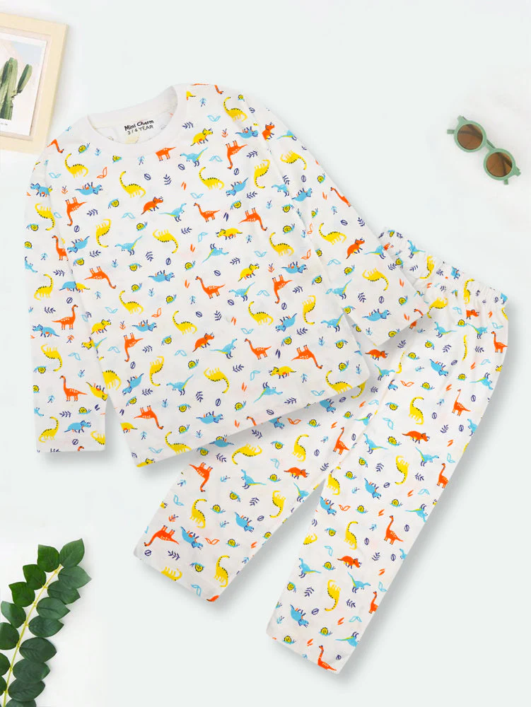 Kids Full-Sleeves Pajama Set Dinosaur Off White - Mini Charm - Image 5