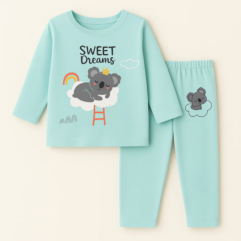 Kids Full-Sleeves Pajama Set Koala Sea Green - Sunshine