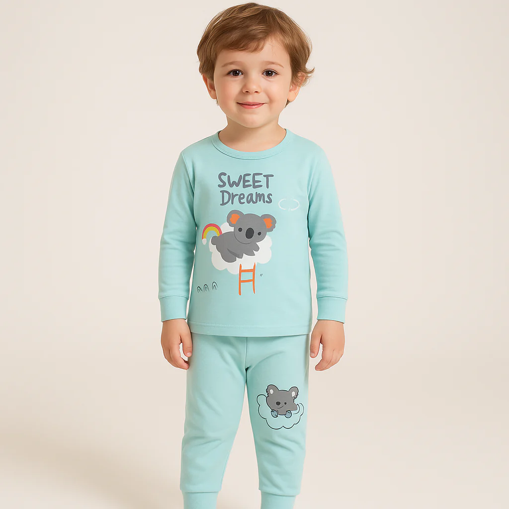 Kids Full-Sleeves Pajama Set Koala Sea Green - Sunshine - Image 2