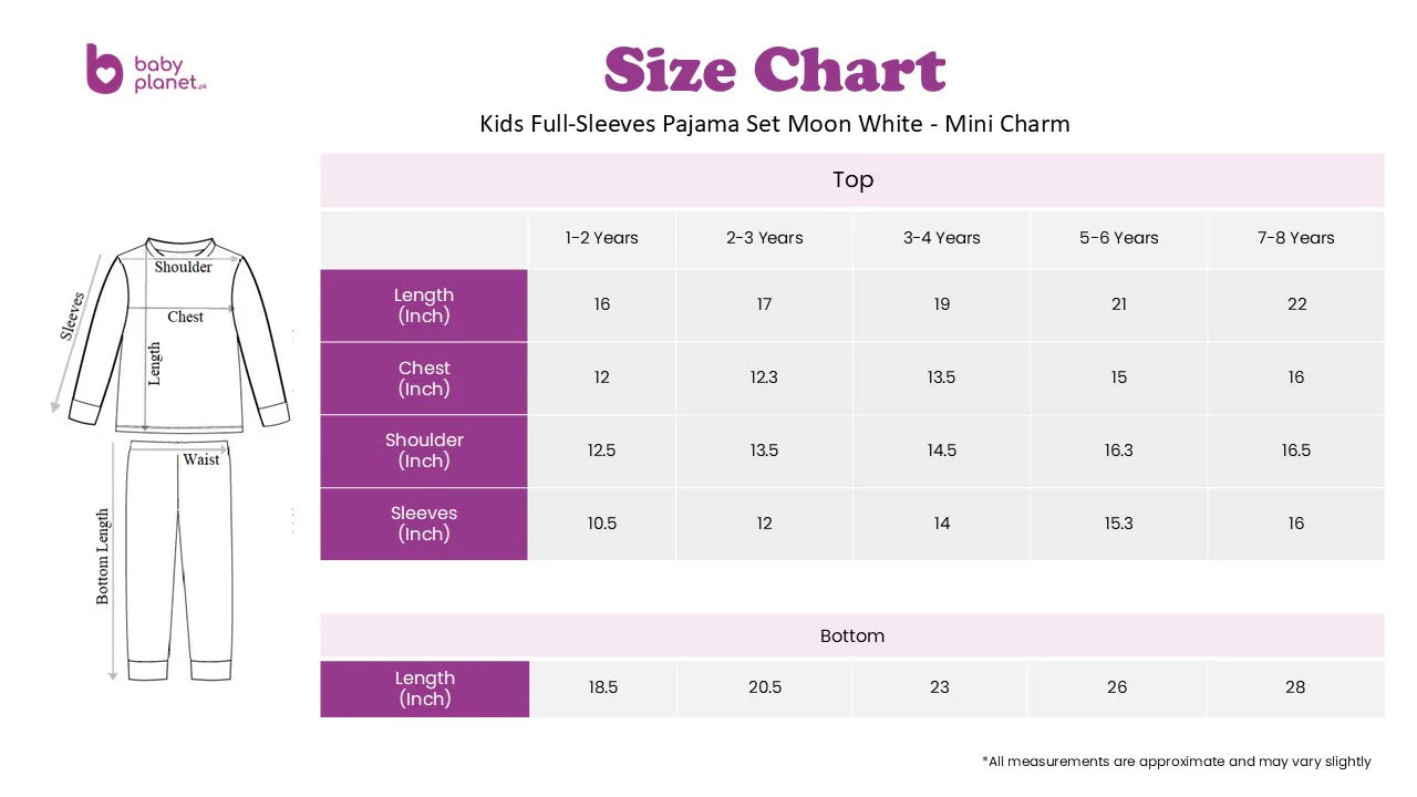 Kids Full-Sleeves Pajama Set Moon White - Mini Charm - Image 3