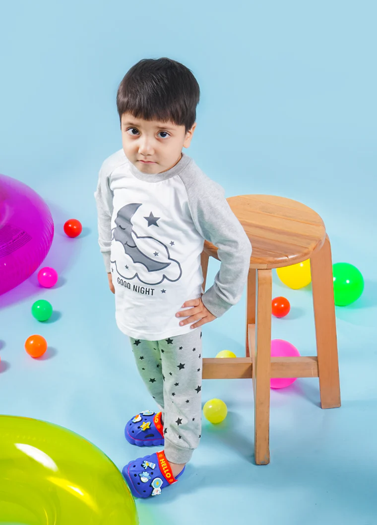 Kids Full-Sleeves Pajama Set Moon White - Mini Charm - Image 9