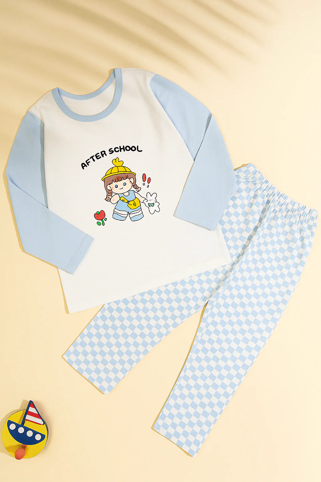 Kids Full-Sleeves Pajama Set School Sky Blue - Sunshine - Image 3