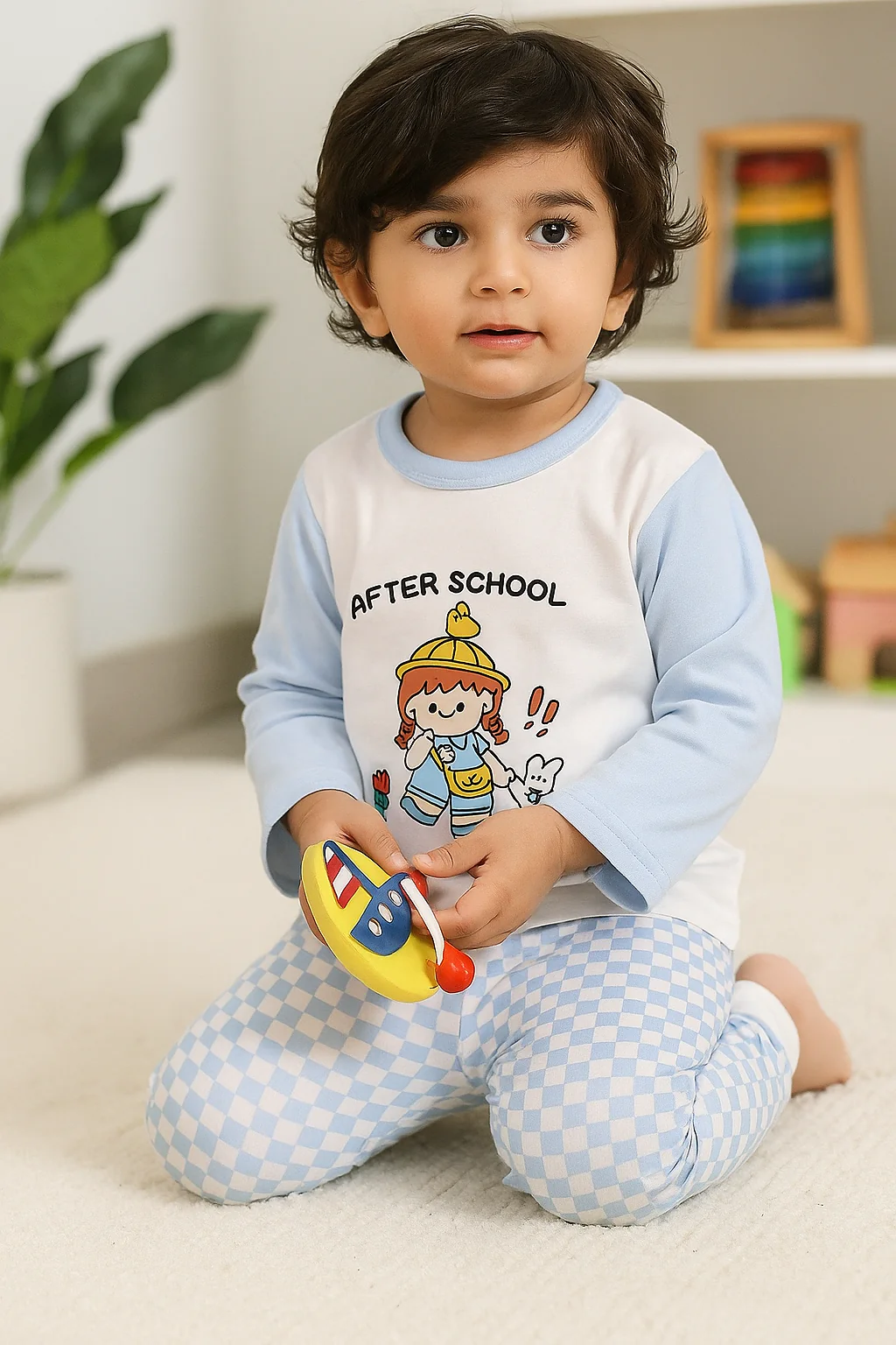 Kids Full-Sleeves Pajama Set School Sky Blue - Sunshine - Image 4
