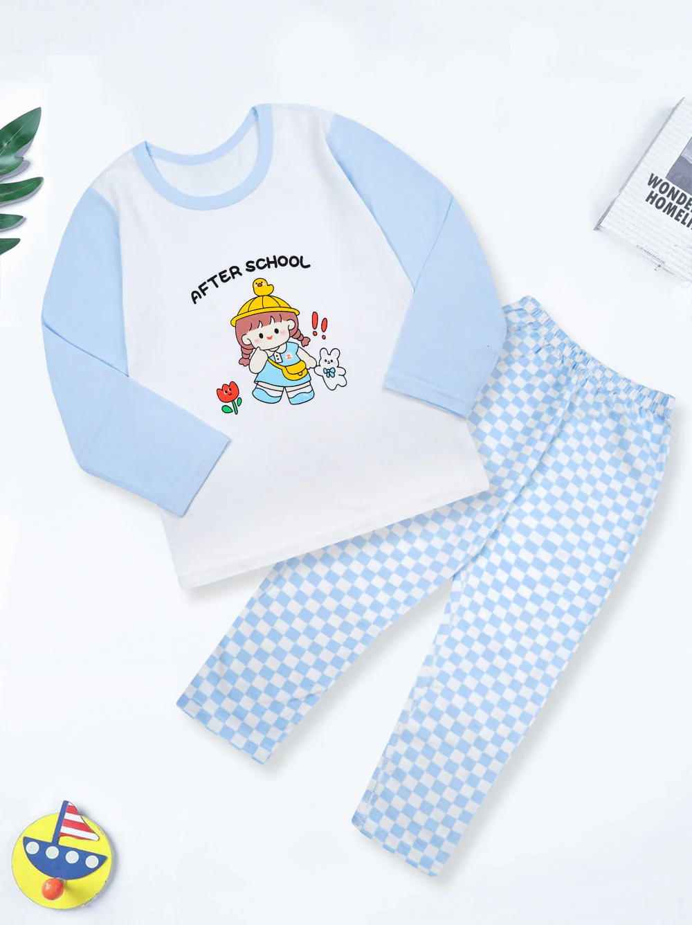 Kids Full-Sleeves Pajama Set School Sky Blue - Sunshine - Image 5