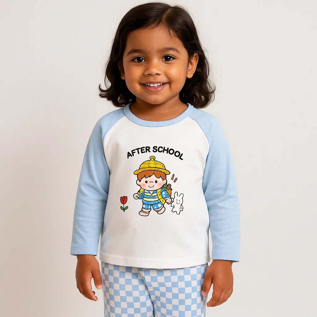 Kids Full-Sleeves Pajama Set School Sky Blue - Sunshine - Image 9