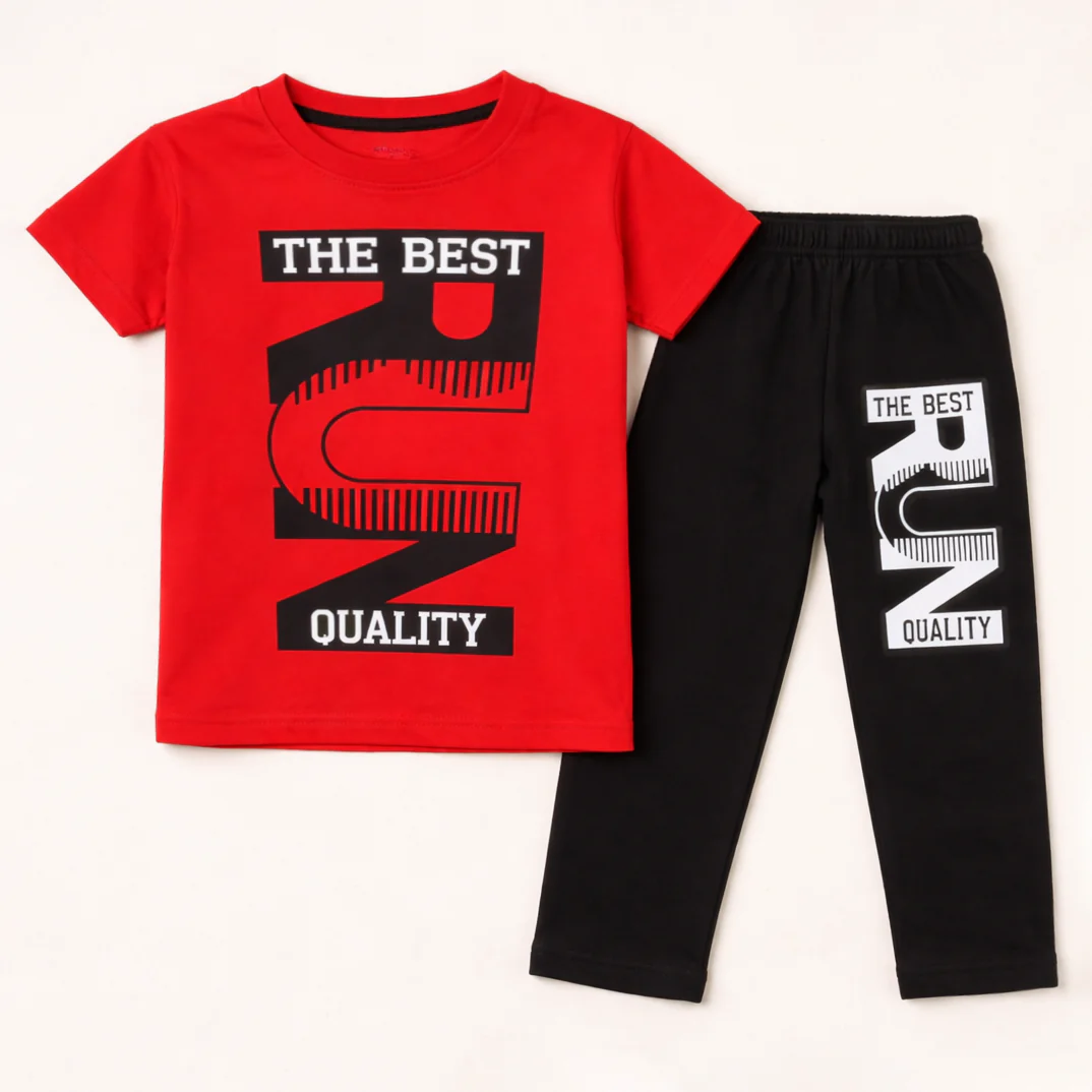 Kids Half Sleeves Printed Pajama Set Best Quality Red - Sunshine