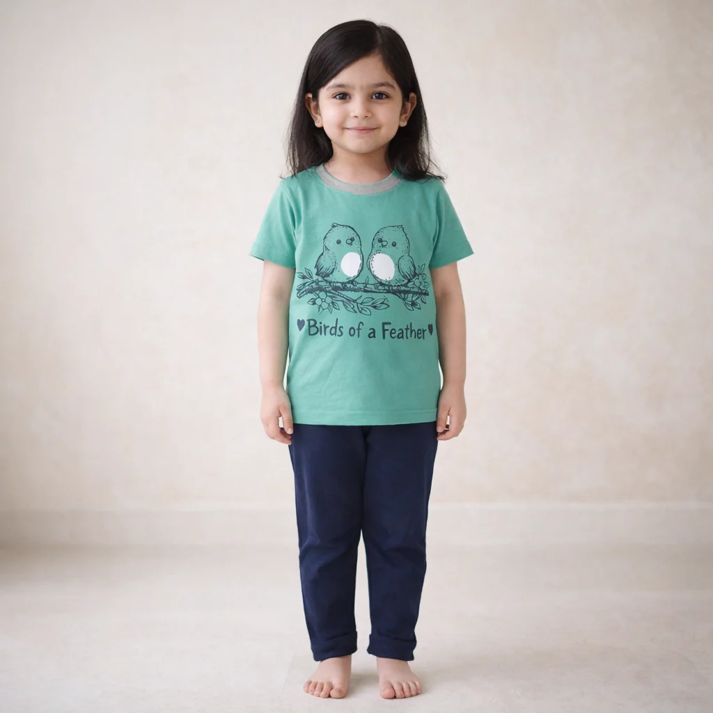 Kids Half Sleeves Printed Pajama Set Birds Green - Sunshine - Image 2