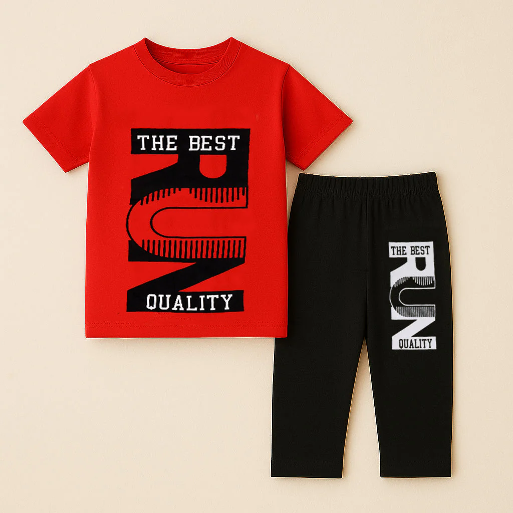 Kids Half Sleeves Printed Pajama Set Run Black & Red - Sunshine - Image 3