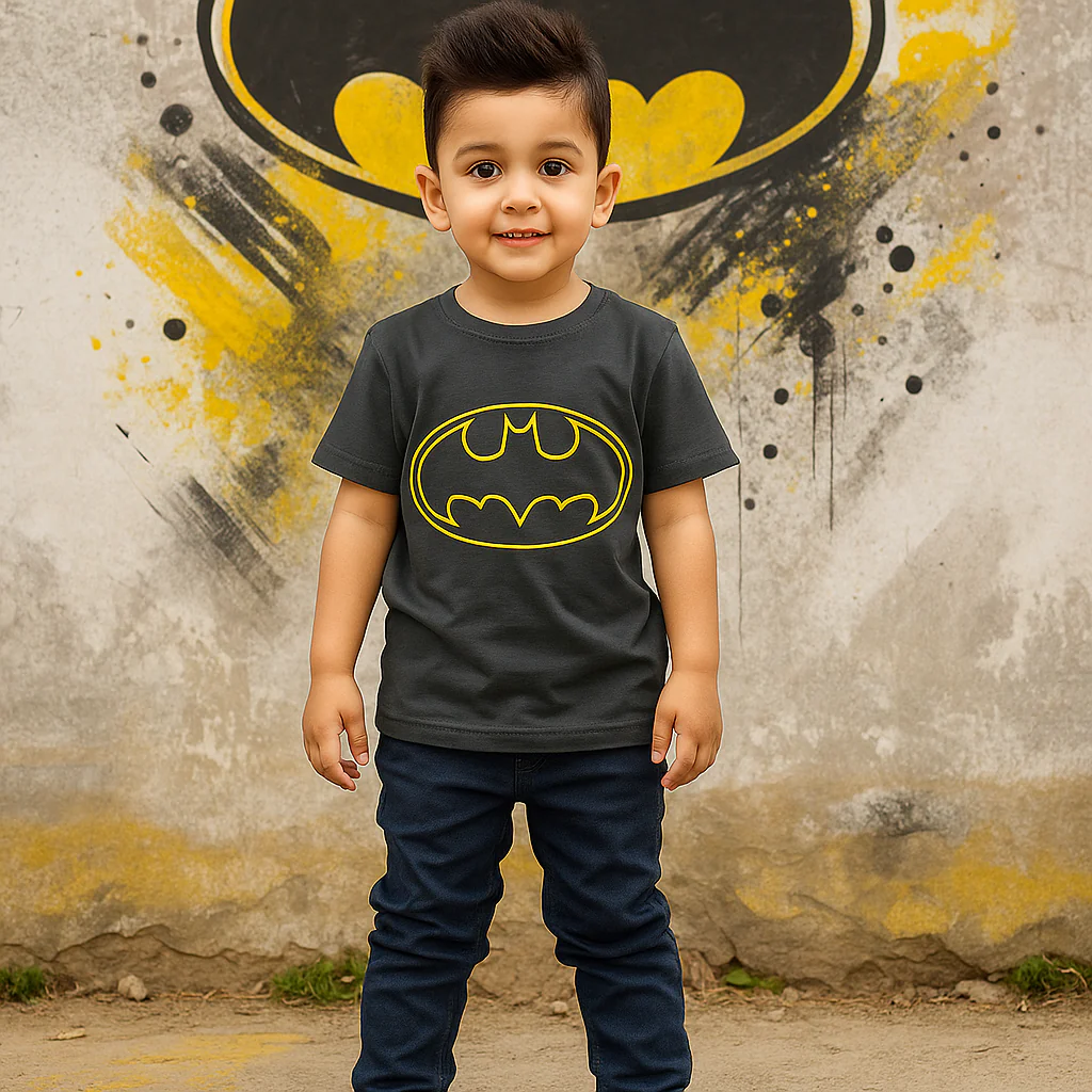 Kids Half-Sleeves T-Shirt Batman Black - Mini Charm