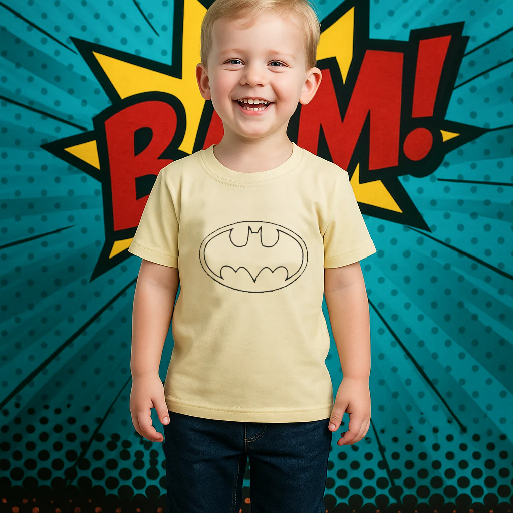 Kids Half-Sleeves T-Shirt Batman Off White - Mini Charm