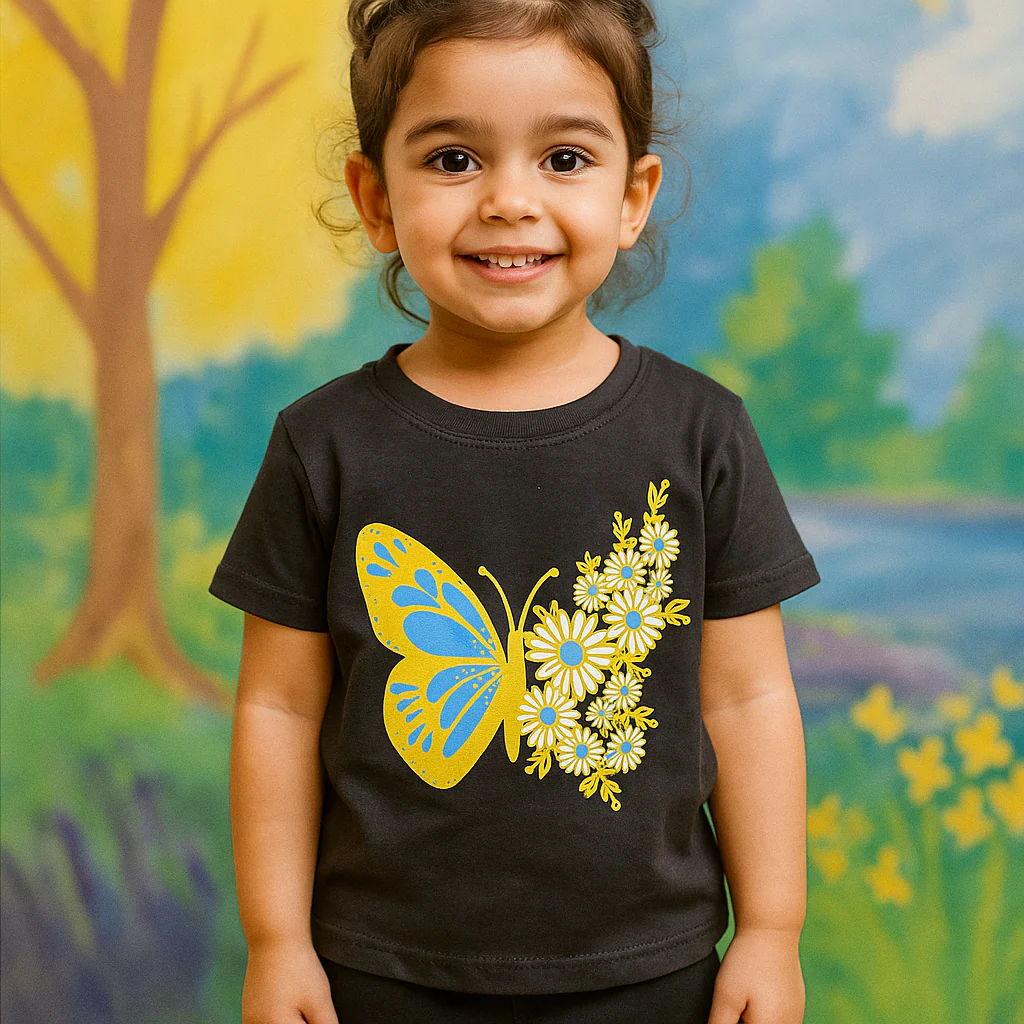 Kids Half-Sleeves T-Shirt Butterfly Black - Mini Charm