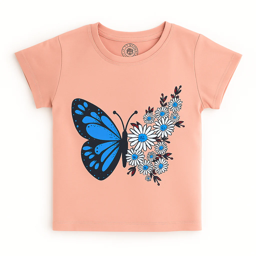 Kids Half-Sleeves T-Shirt Butterfly Peach - Mini Charm - Image 2