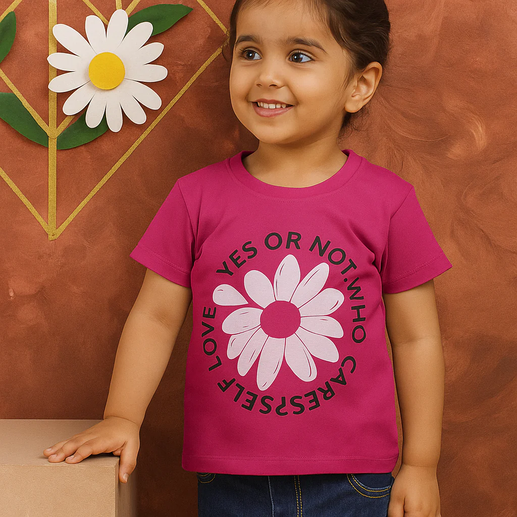 Kids Half-Sleeves T-Shirt Flower Pink - Mini Charm
