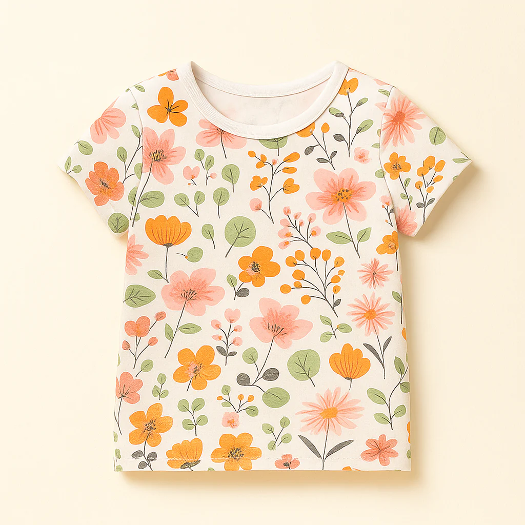 Kids Half-Sleeves T-Shirt Flowers White - Mini Charm - Image 3