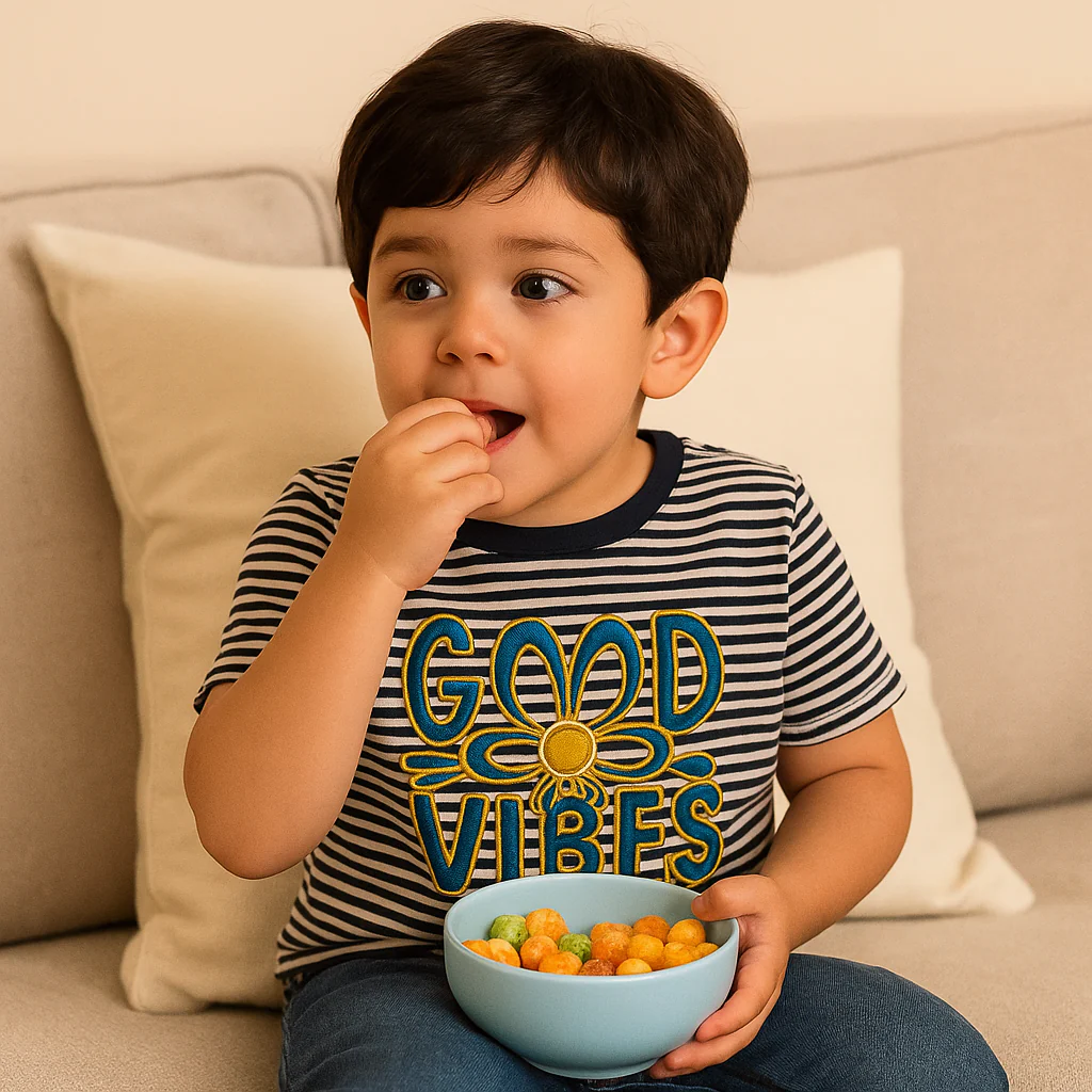 Kids Half-Sleeves T-Shirt Good Vibes Stripes Navy Blue - Mini Charm - Image 3
