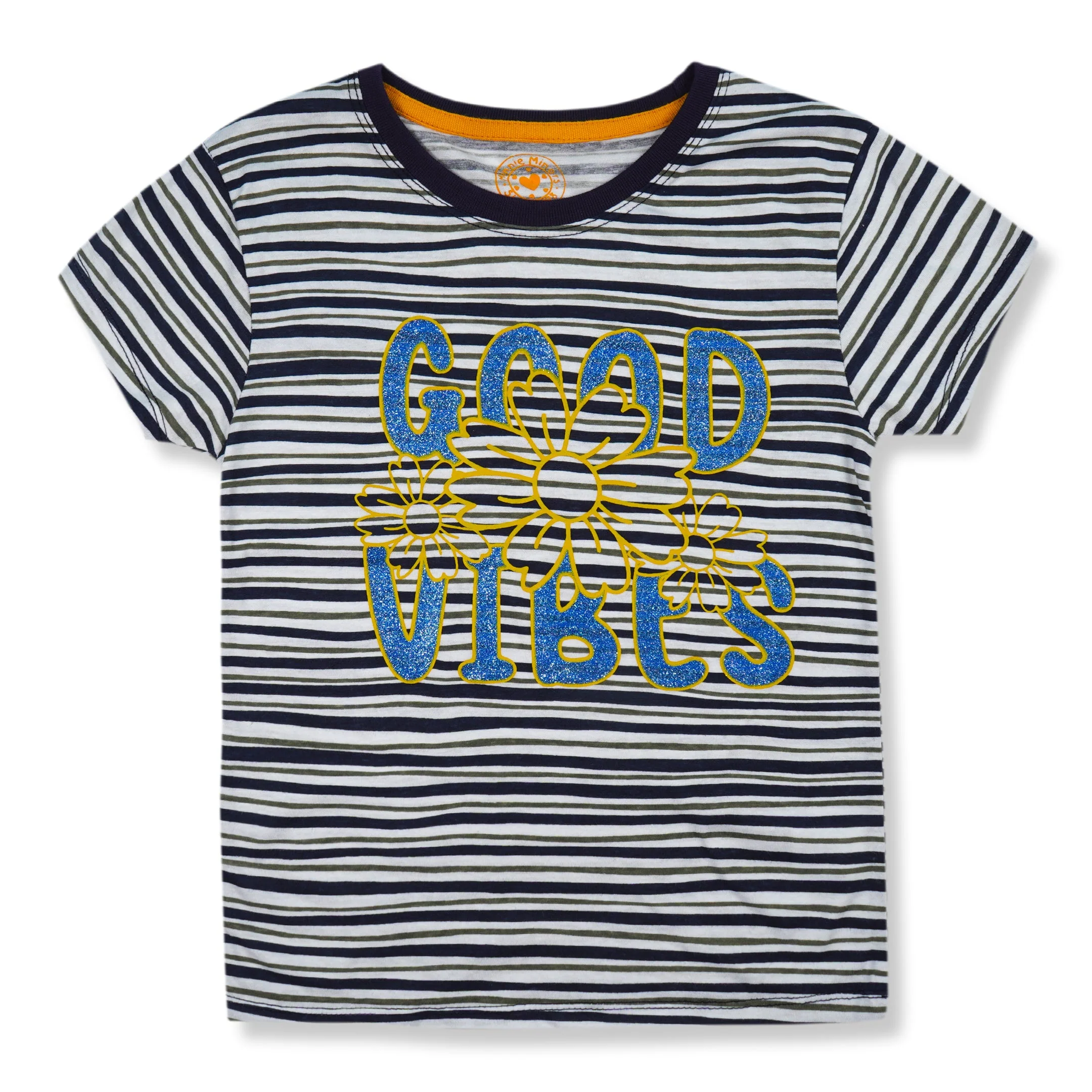 Kids Half-Sleeves T-Shirt Good Vibes Stripes Navy Blue - Mini Charm - Image 4