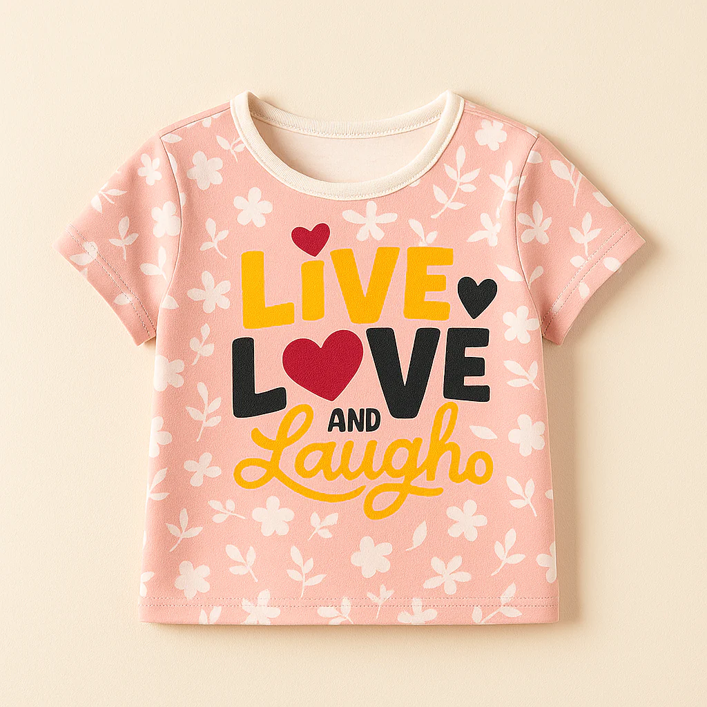 Kids Half-Sleeves T-Shirt Love & Laughs Peach - Mini Charm - Image 2