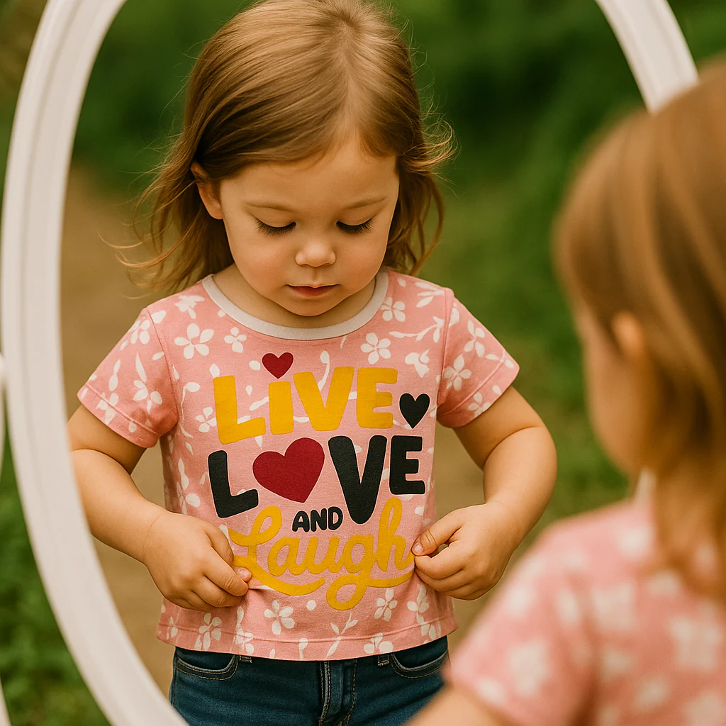 Kids Half-Sleeves T-Shirt Love & Laughs Peach - Mini Charm - Image 3
