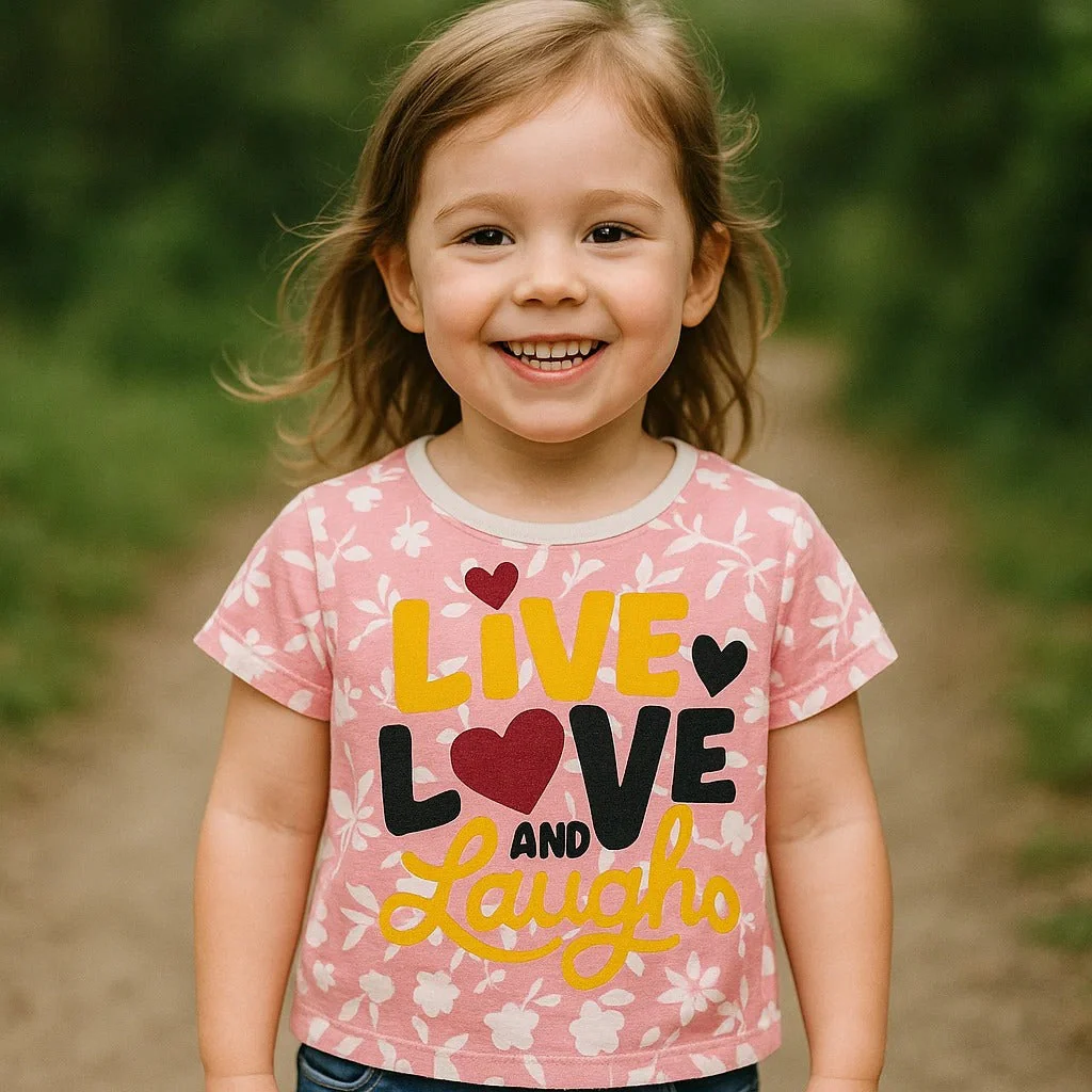Kids Half-Sleeves T-Shirt Love & Laughs Peach - Mini Charm - Image 6