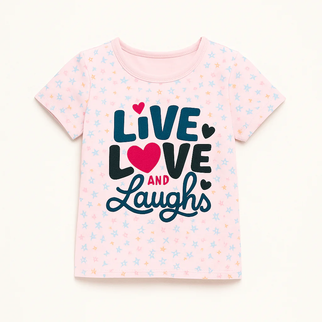 Kids Half-Sleeves T-Shirt Love Pink - Mini Charm - Image 2