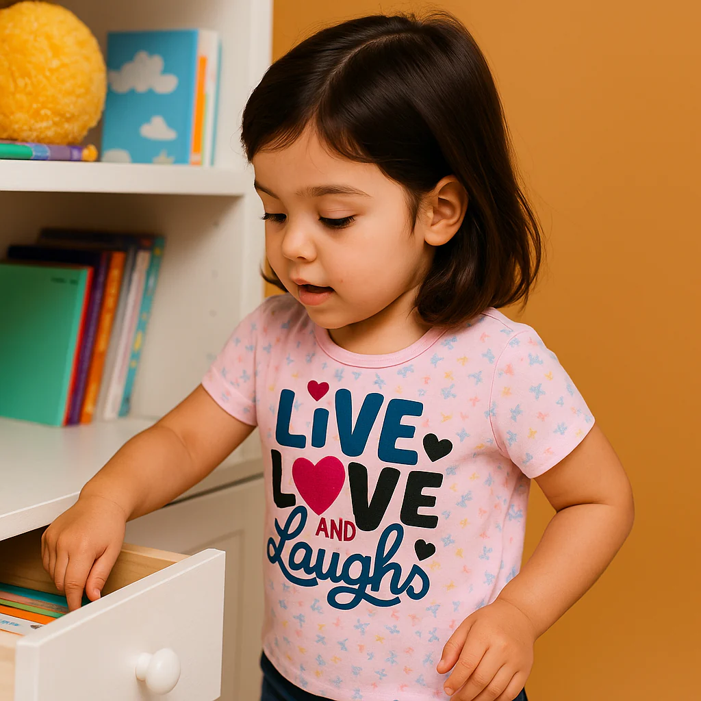 Kids Half-Sleeves T-Shirt Love Pink - Mini Charm - Image 3