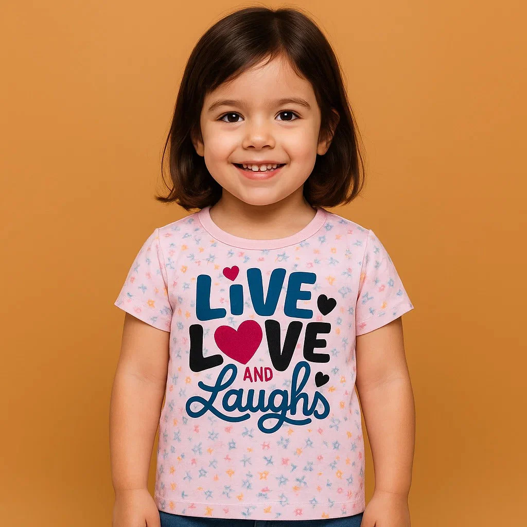 Kids Half-Sleeves T-Shirt Love Pink - Mini Charm - Image 6