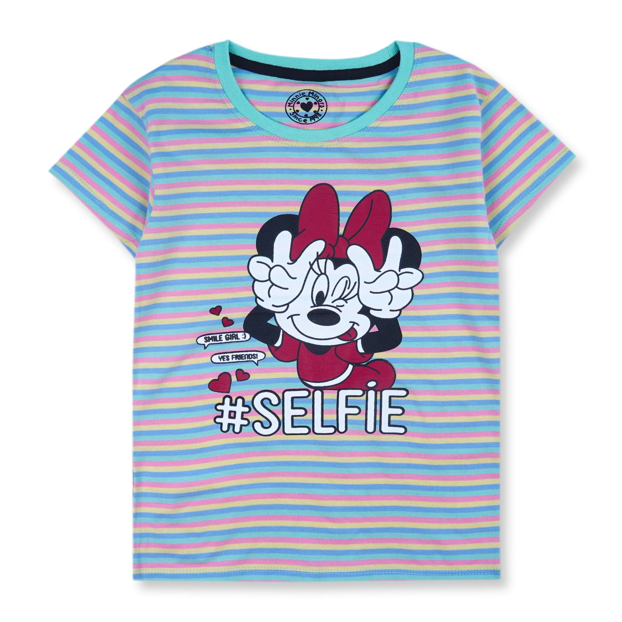 Kids Half-Sleeves T-Shirt Minnie Mouse Stripes Green - Mini Charm - Image 2