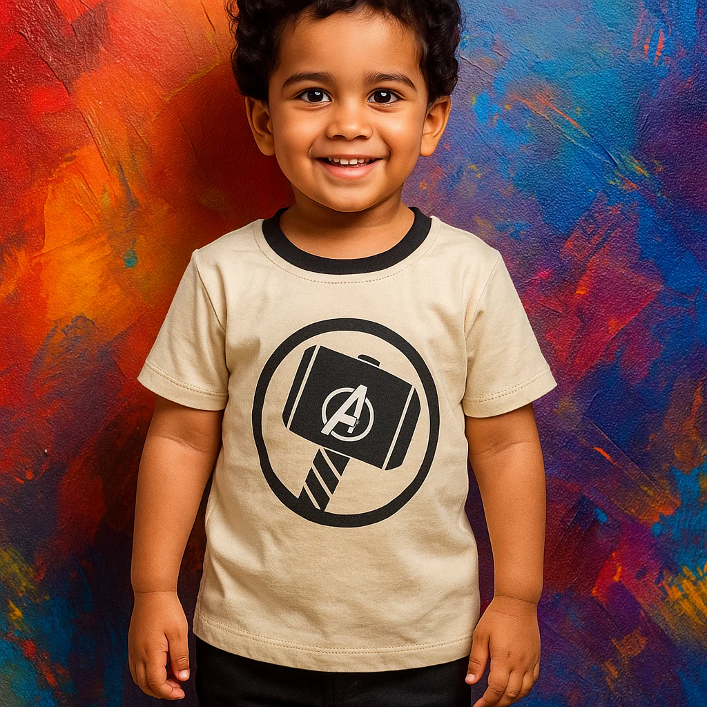Kids Half-Sleeves T-Shirt Mjolnir Off White - Mini Charm