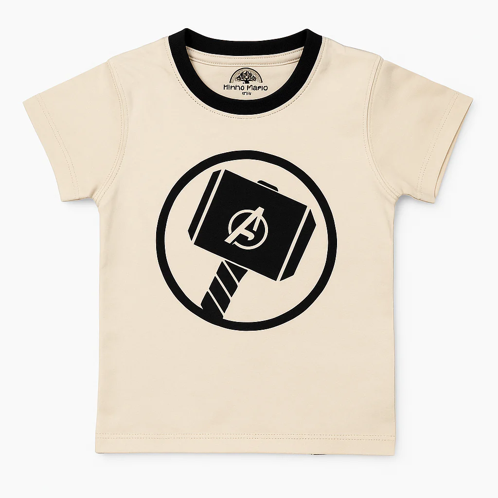 Kids Half-Sleeves T-Shirt Mjolnir Off White - Mini Charm - Image 2