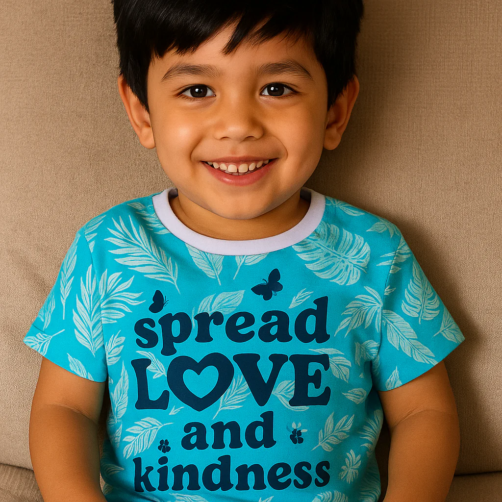 Kids Half-Sleeves T-Shirt Spread Love Blue - Mini Charm - Image 3