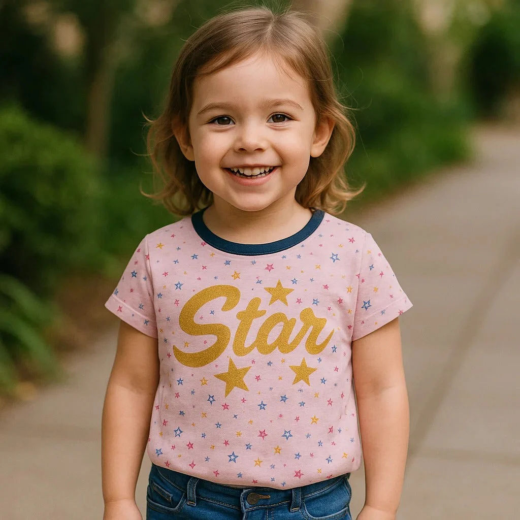 Kids Half-Sleeves T-Shirt Star Baby Pink - Mini Charm - Image 6
