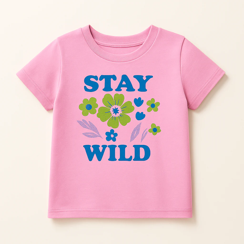 Kids Half-Sleeves T-Shirt Stay Wild Pink - Mini Charm - Image 2