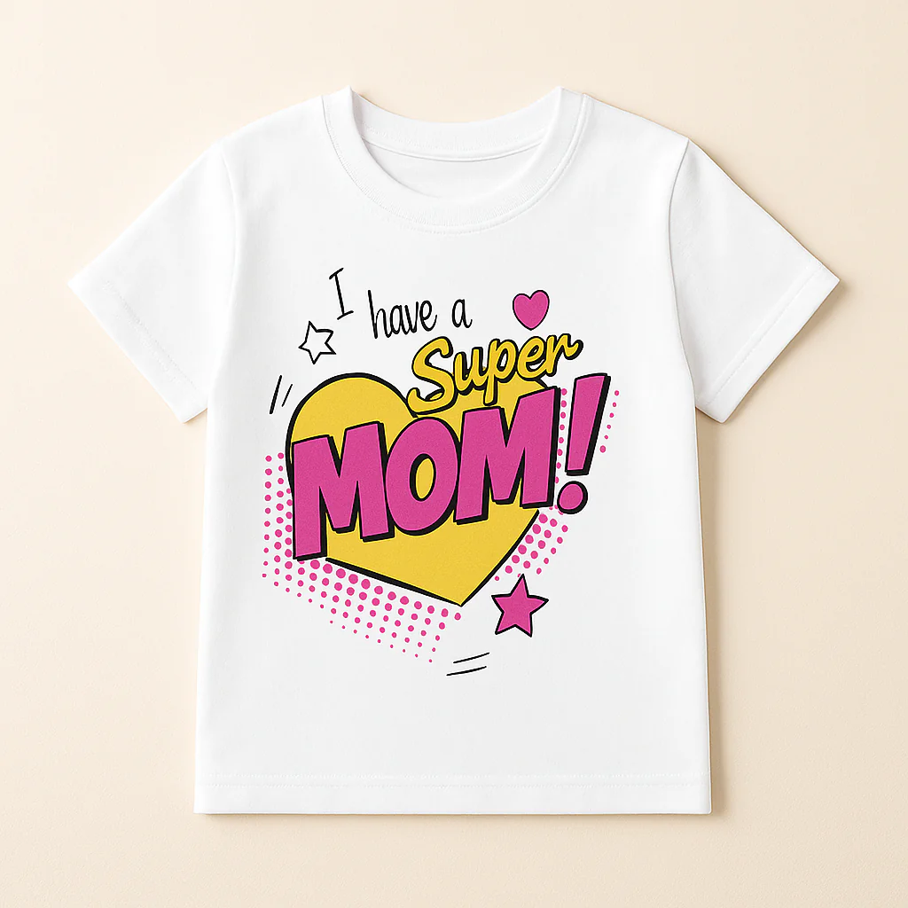 Kids Half-Sleeves T-Shirt Super Mom White - Mini Charm - Image 2