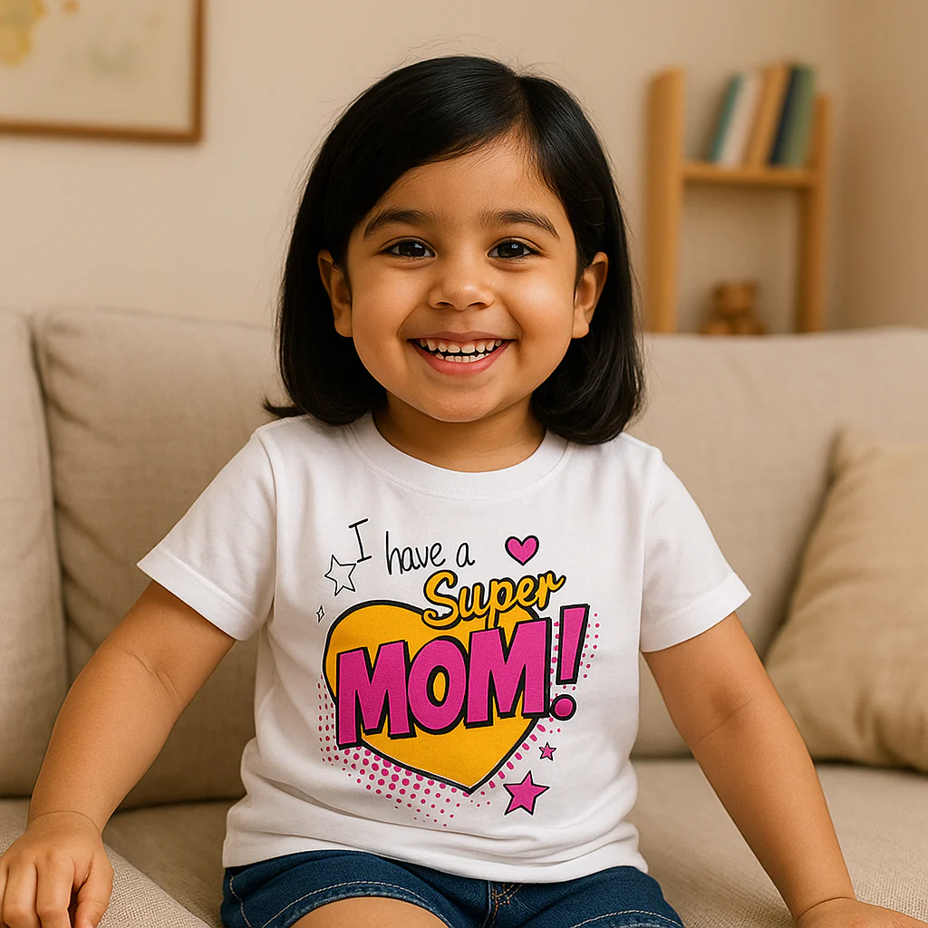 Kids Half-Sleeves T-Shirt Super Mom White - Mini Charm - Image 3
