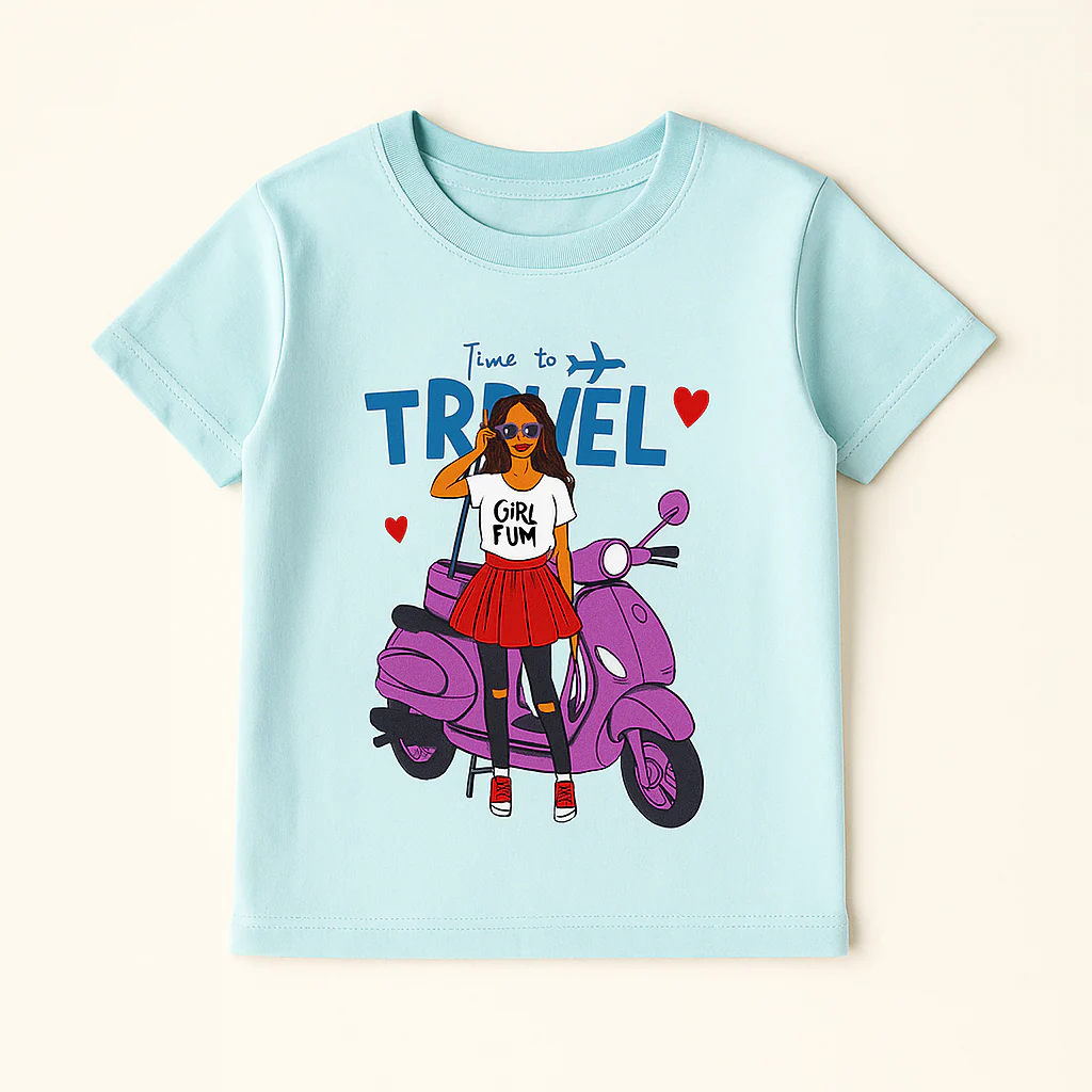 Kids Half-Sleeves T-Shirt Travel Blue - Mini Charm - Image 3