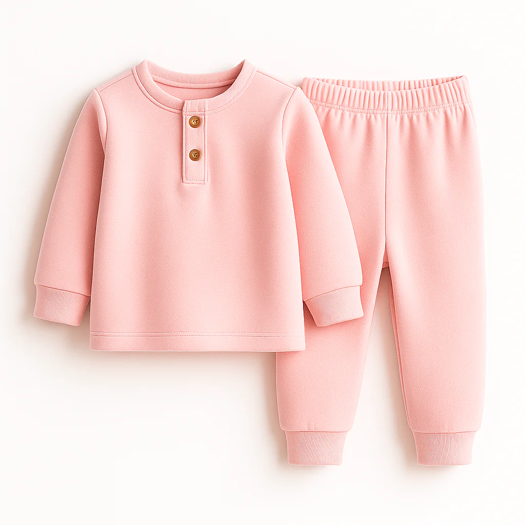 Kids Henley Pajama Set Baby Pink SW - Sunshine