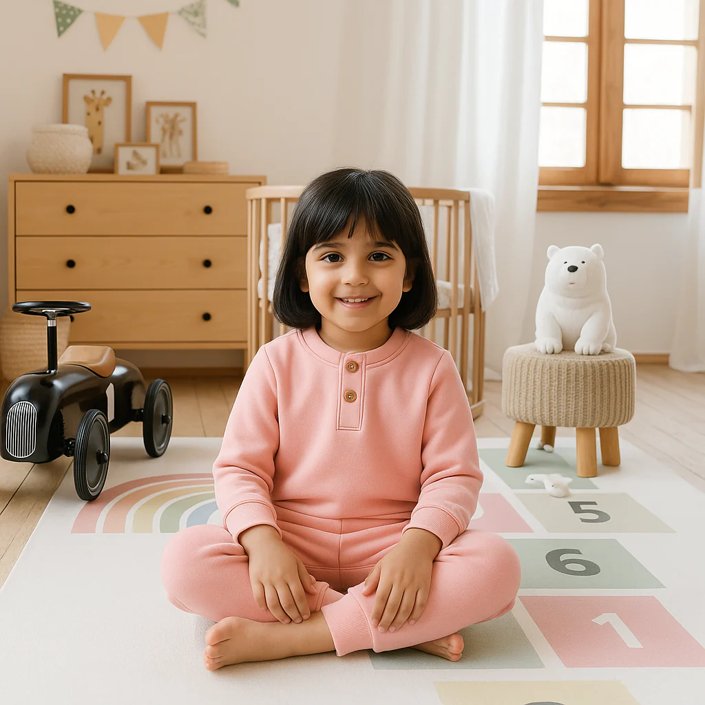 Kids Henley Pajama Set Baby Pink SW - Sunshine - Image 3