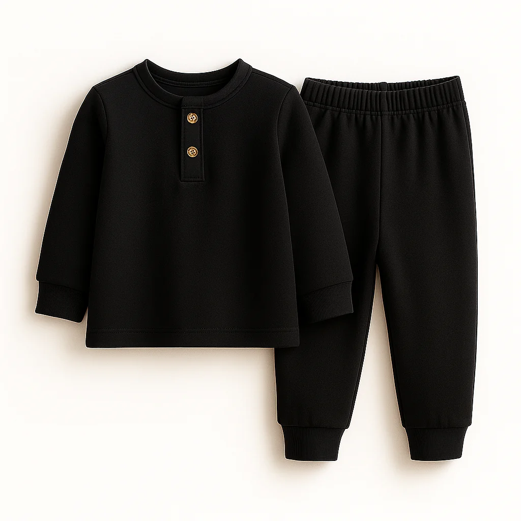 Kids Henley Pajama Set Black SW - Sunshine