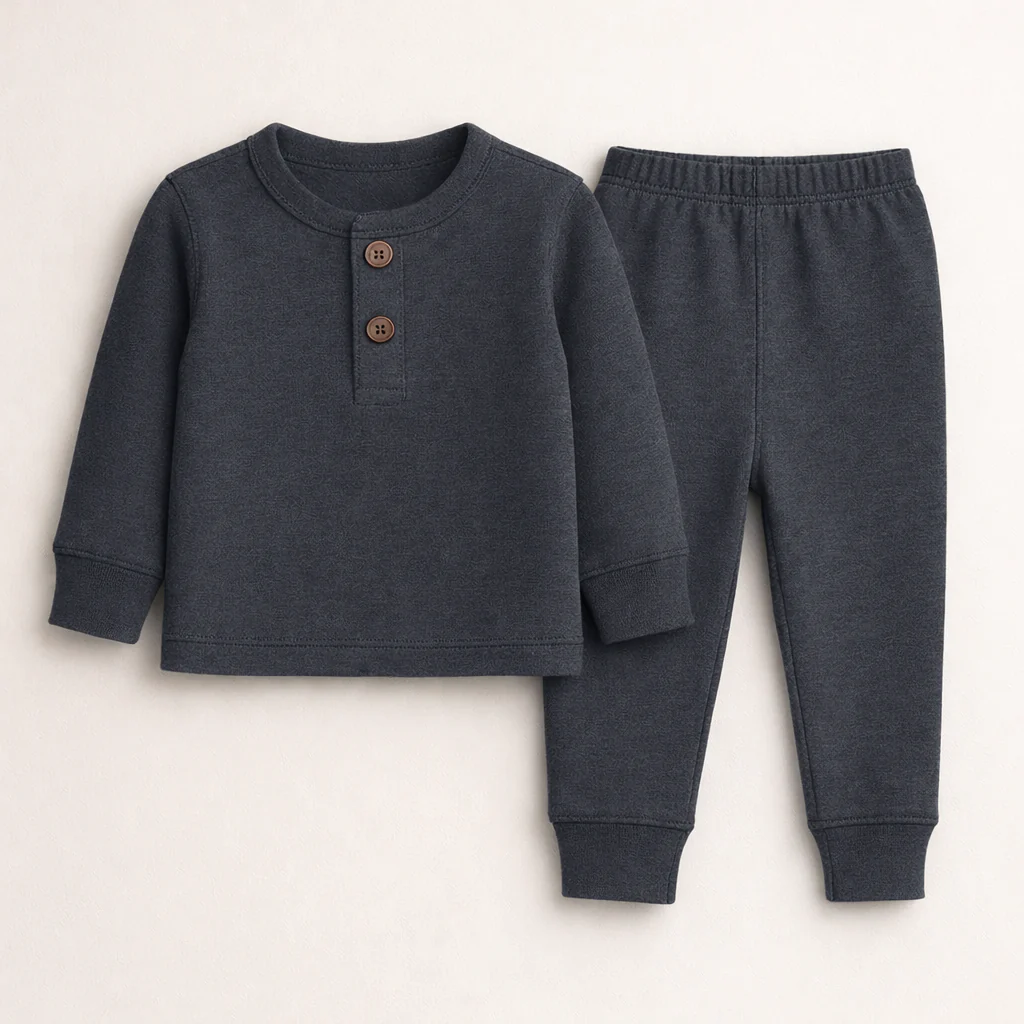 Kids Henley Pajama Set Charcoal - Oolaa