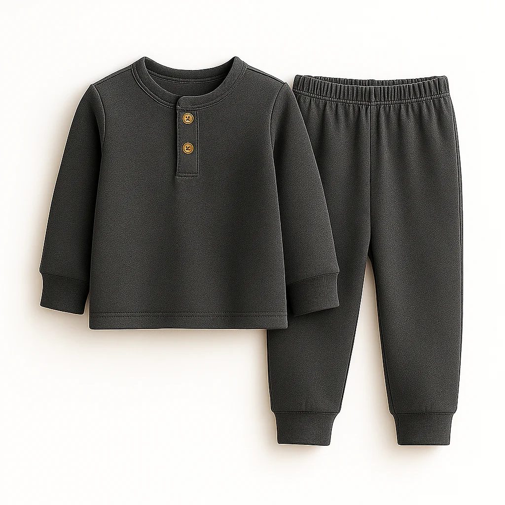 Kids Henley Pajama Set Charcoal SW - Sunshine