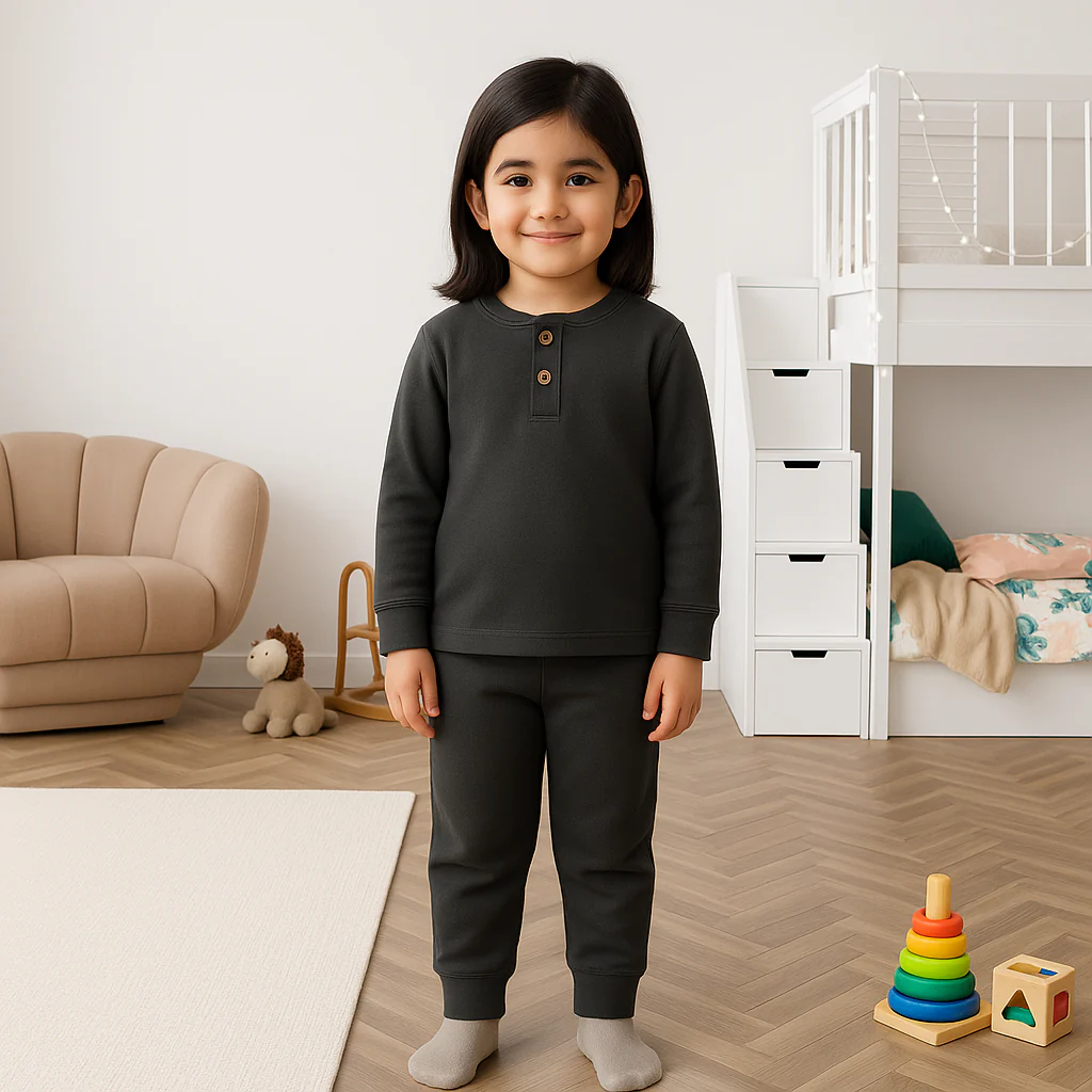 Kids Henley Pajama Set Charcoal SW - Sunshine - Image 2