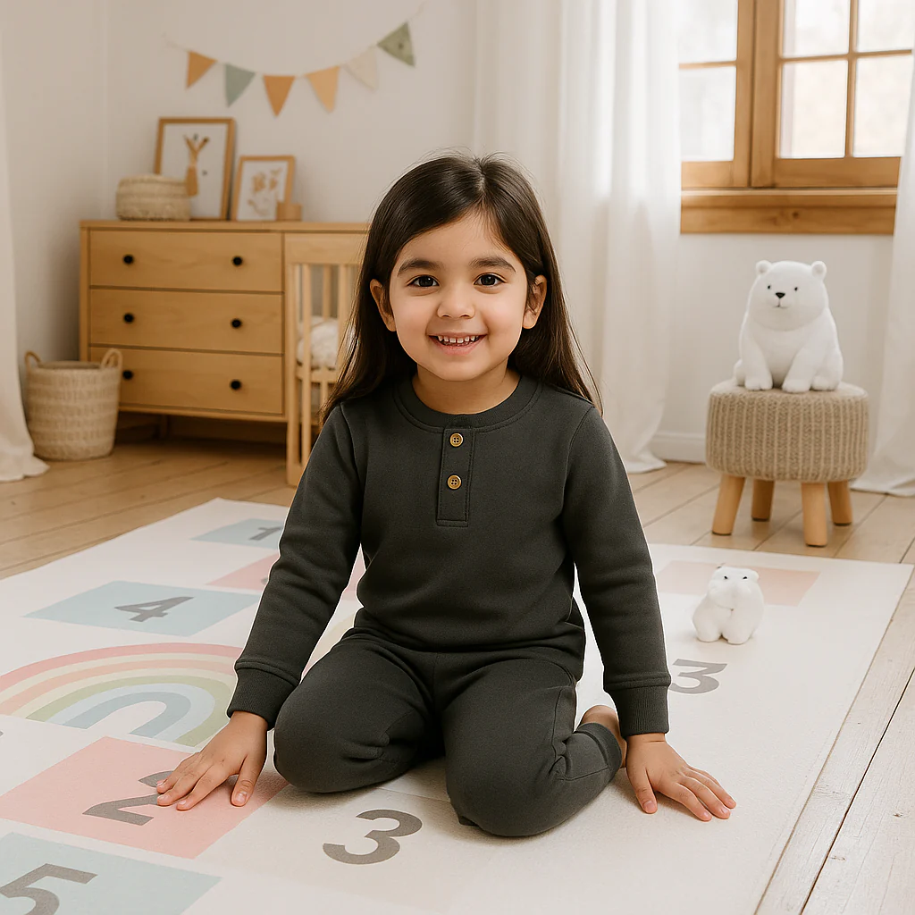 Kids Henley Pajama Set Charcoal SW - Sunshine - Image 3